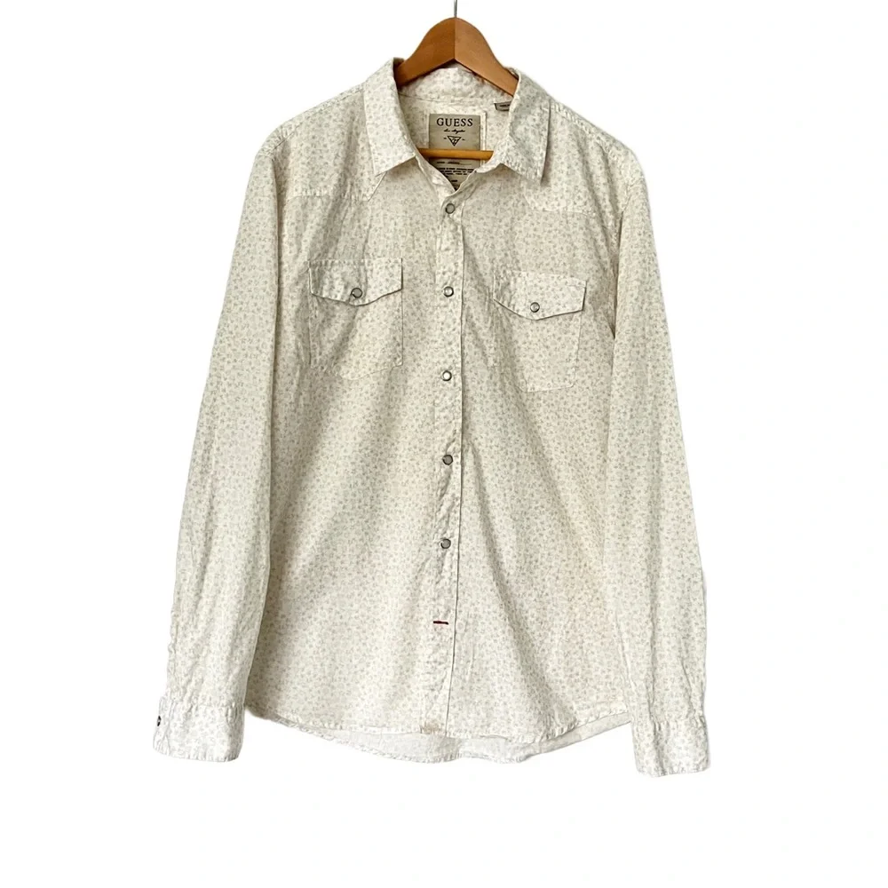 Vtg Guess Pearl Snap Long Sleeve Floral 100% Cotton Button Up Shirt Size XL - Picture 3 of 16